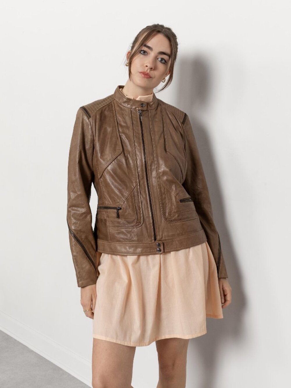 LEATHER MOTORCYCLE JACKET Brown 2000's Vintage Women Xl Moto